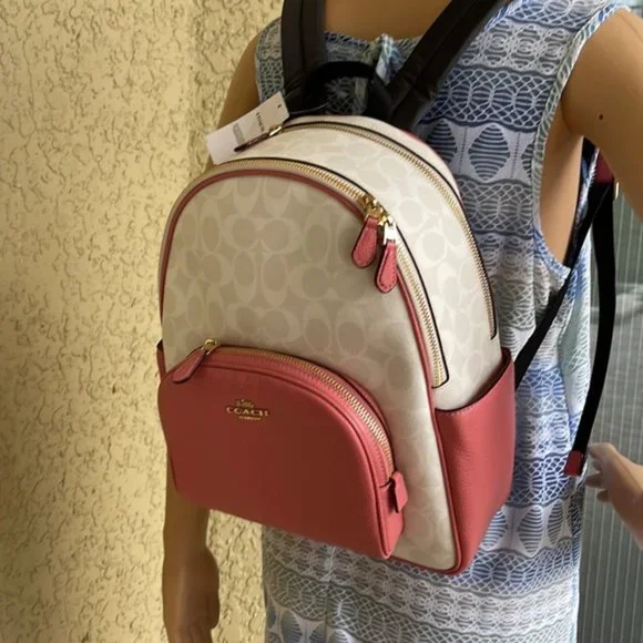 Coach 5671 Court Backpack In Signature Canvas Chalk / Taffy - Picture 14 of 16